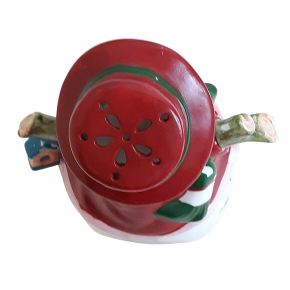 Snowman Tealight Candle Holder With Hat & Scarf Design Ceramic Decoration 9" Tal - Picture 5 of 8